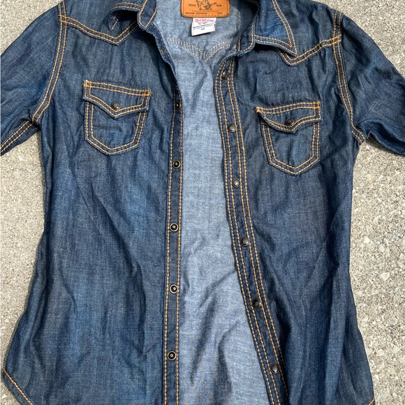 True Religion Georgia Blue Jean Jacket Denim XS. Orange Stitch - Picture 3 of 13